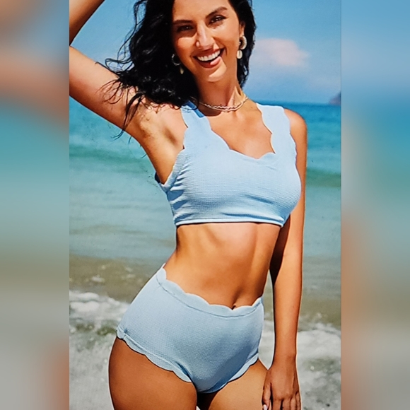 NWT COMFY  TIE BACK SCALLOP DETAIL  HIGH WAISTED SLIMMING SKINNY BATHING SWIM - Picture 5 of 7